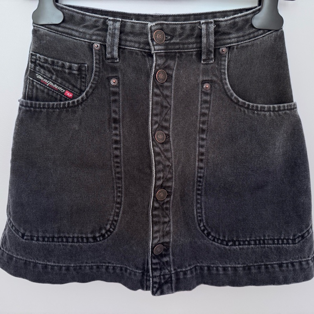 Diesel Black Washed Denim Button-Front Mini Skirt